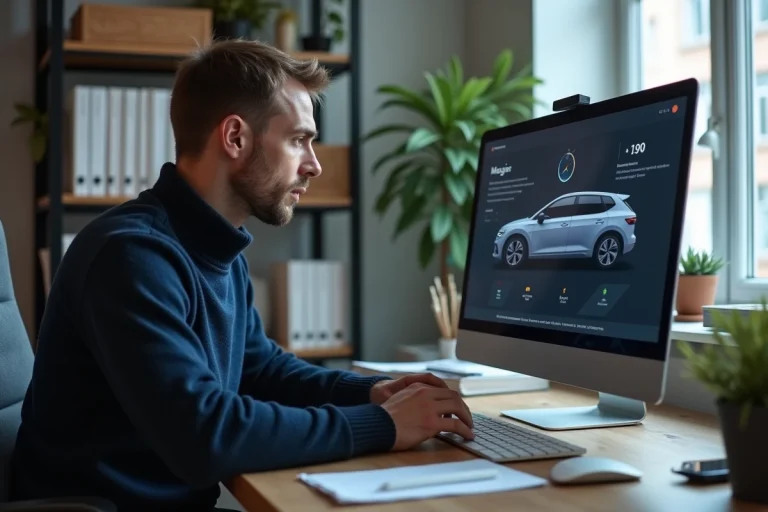 Homme utilisant le logiciel Autofantom sur son ordinateur à domicile, avis utilisateur 2026