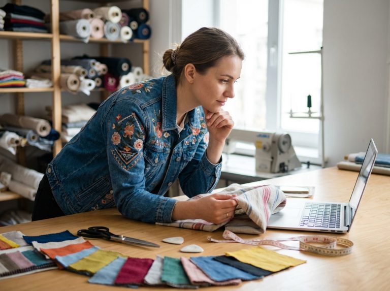 Jeune femme examine des échantillons de tissu dans un atelier de couture