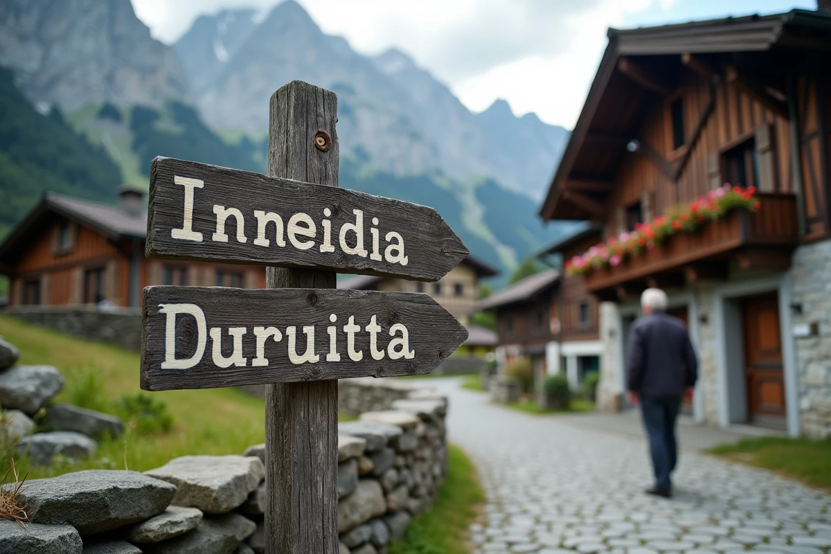 Panneau bilingue italien et allemand dans un village des Dolomites en Tyrol du Sud, reflet de la double culture de la région natale de la famille Sinner